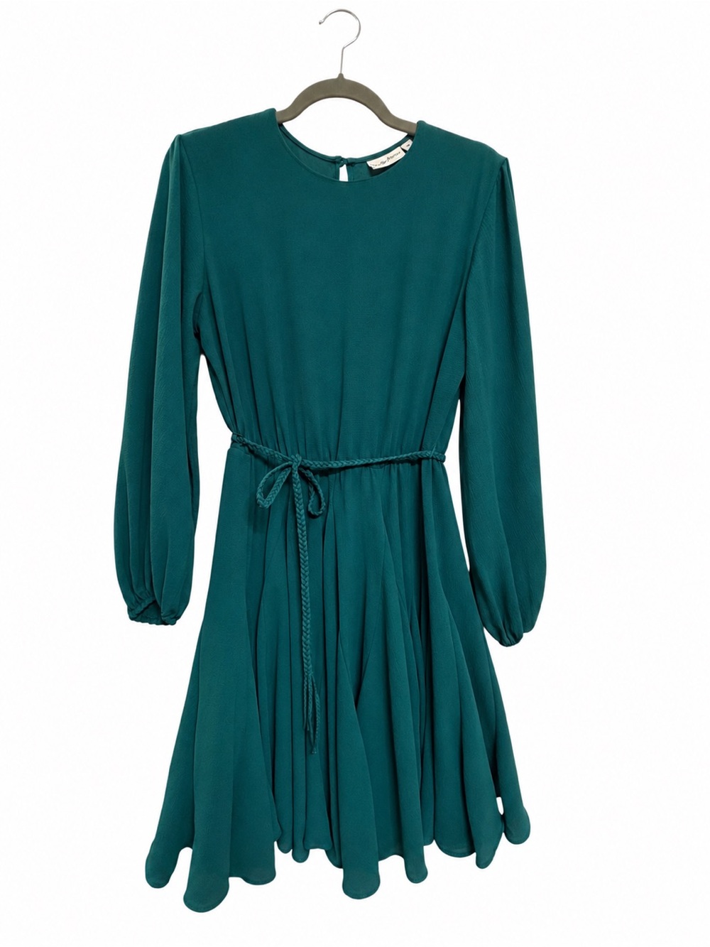 Premier Amour Teal Green Long Sleeve Tie Waist Dress Size 6 - Picture 3 of 5
